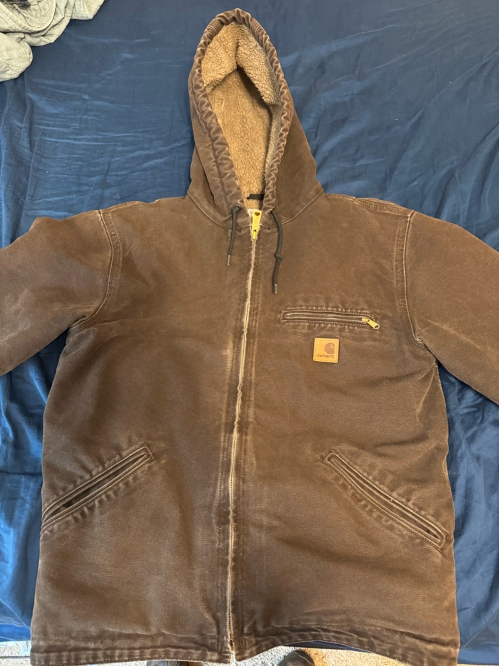 Carhartt Brown Hooded Sherpa-Lined Duck Jacket